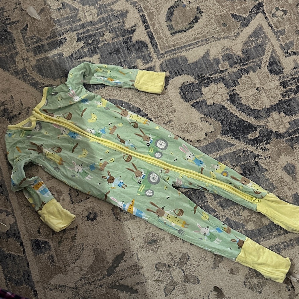 Little Sleepies Green and Yellow Animal Print Footie (6-12m)